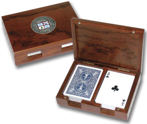 Royal Navy Gilt Poker Playing Cards In Wooden Box PERSONALISED ME49 