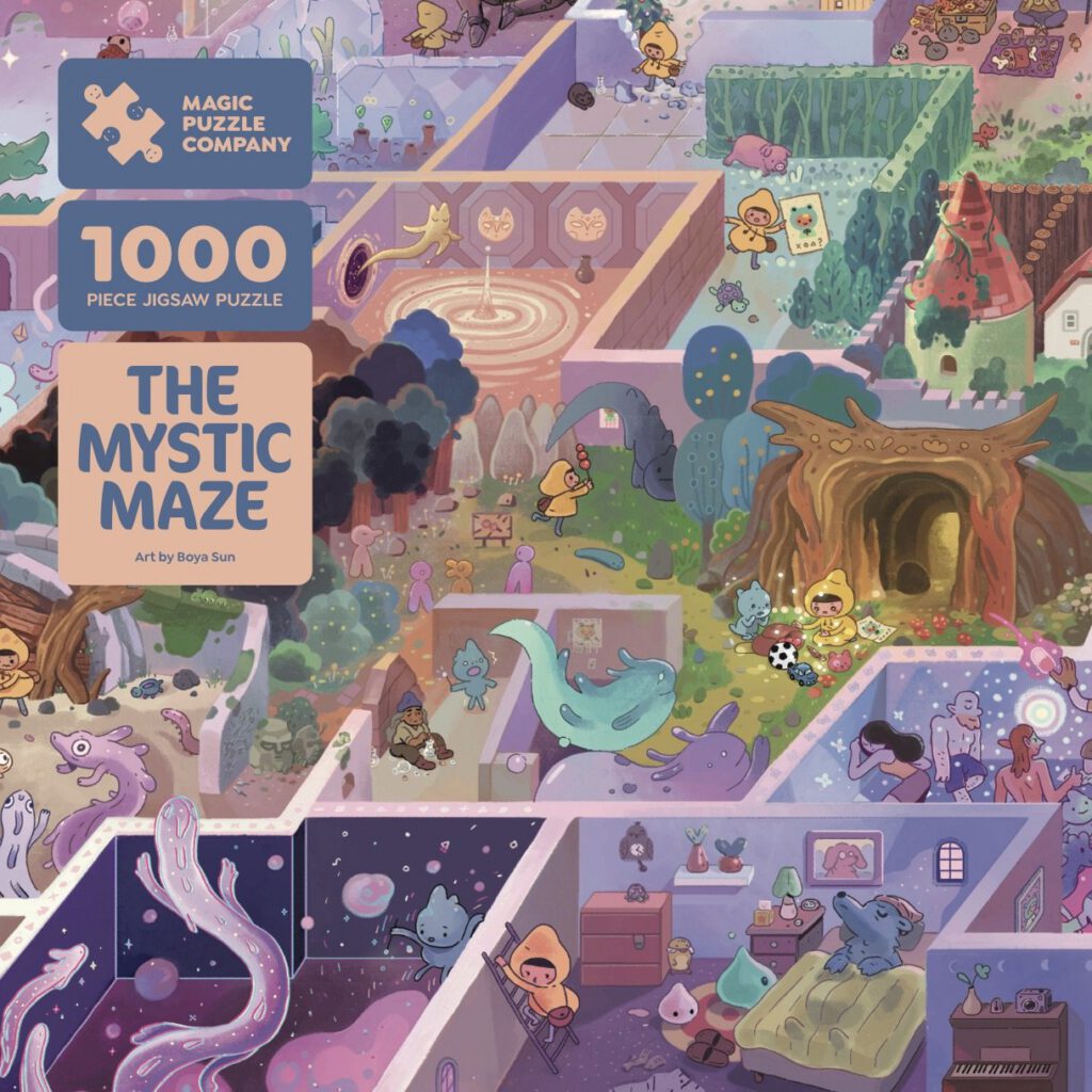 A box containing The Magic Puzzle Company's "Mystic Maze" puzzle, manufactured by Ad Magic